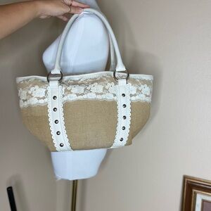 Kate Landry Elegant Kate Landry Lace and Frills Jute Leather Bag